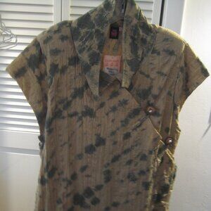 ESTATE NEVER WORN COTTON CRINKLE MINI DRESS IN FATIGUE COLORS SIZE L-XL